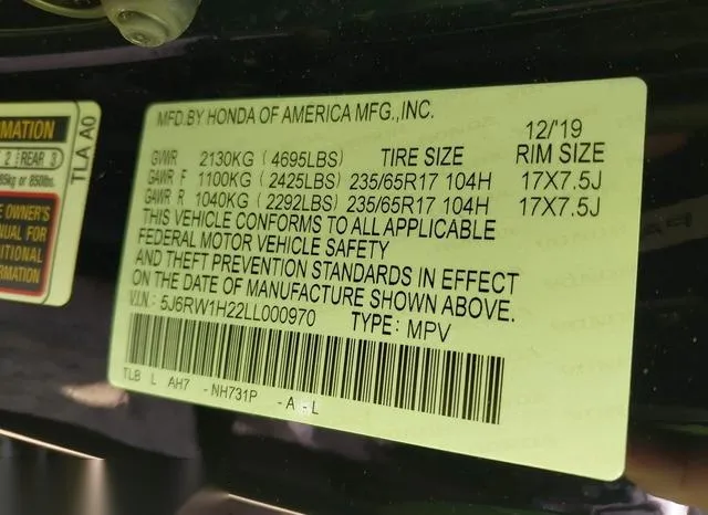 5J6RW1H22LL000970 2020 2020 Honda CR-V- 2Wd Lx 9