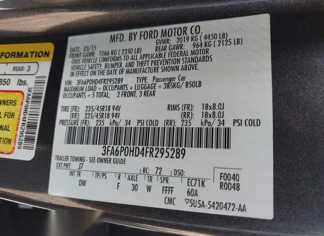 3FA6P0HD4FR295289 2015 2015 Ford Fusion- SE 9