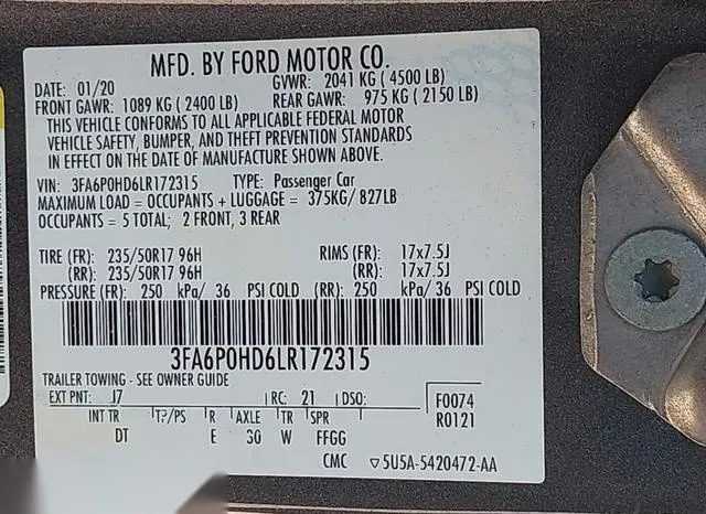 3FA6P0HD6LR172315 2020 2020 Ford Fusion- SE 9