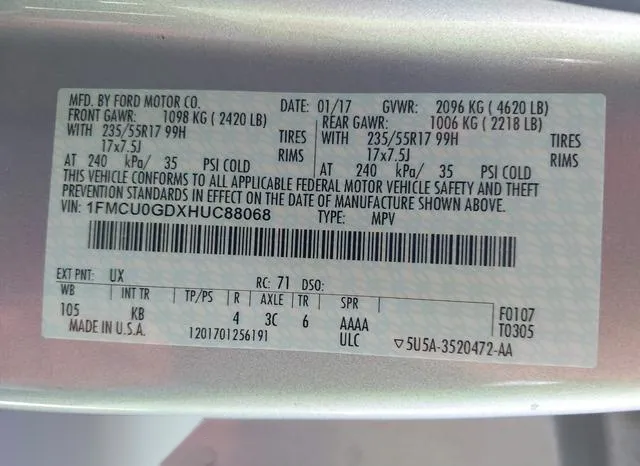 1FMCU0GDXHUC88068 2017 2017 Ford Escape- SE 9