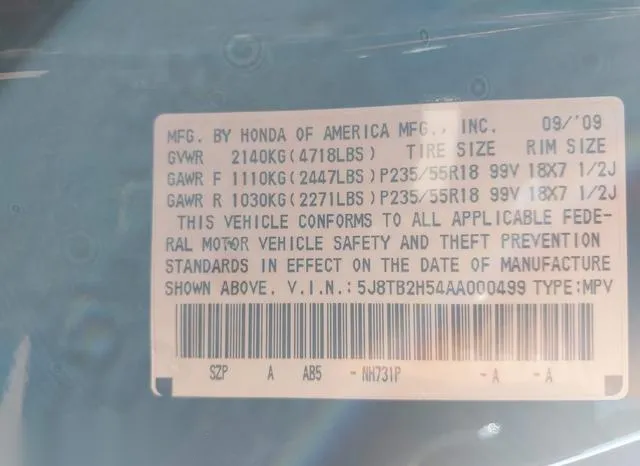 5J8TB2H54AA000499 2010 2010 Acura RDX- Tech Pkg 9