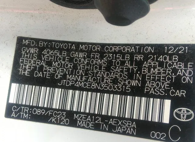 JTDP4MCE8N3503315 2022 2022 Toyota Corolla- SE 9