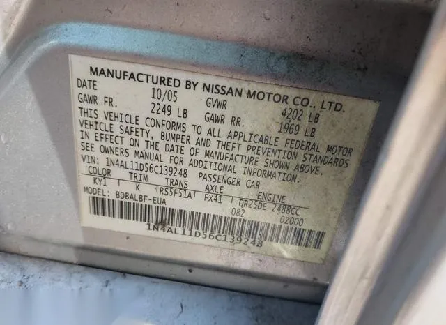 1N4AL11D56C139248 2006 2006 Nissan Altima- 2-5 S 9