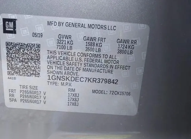 1GNSKDEC7KR379842 2019 2019 Chevrolet Tahoe- Commercial Fleet 9