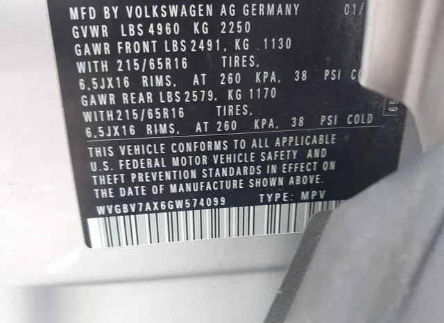 WVGBV7AX6GW574099 2016 2016 Volkswagen Tiguan- S 9