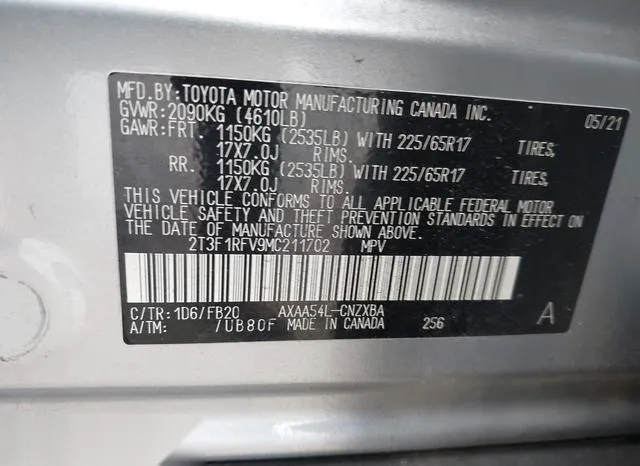 2T3F1RFV9MC211702 2021 2021 Toyota RAV4- LE 9