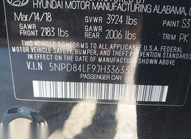 5NPD84LF9JH336333 2018 2018 Hyundai Elantra- Value Edition 9