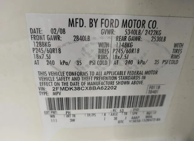 2FMDK38CX8BA62202 2008 2008 Ford Edge- Sel 9