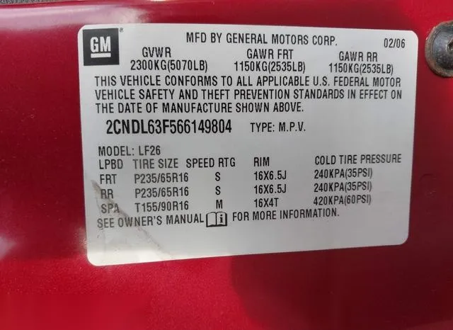 2CNDL63F566149804 2006 2006 Chevrolet Equinox- LT 9