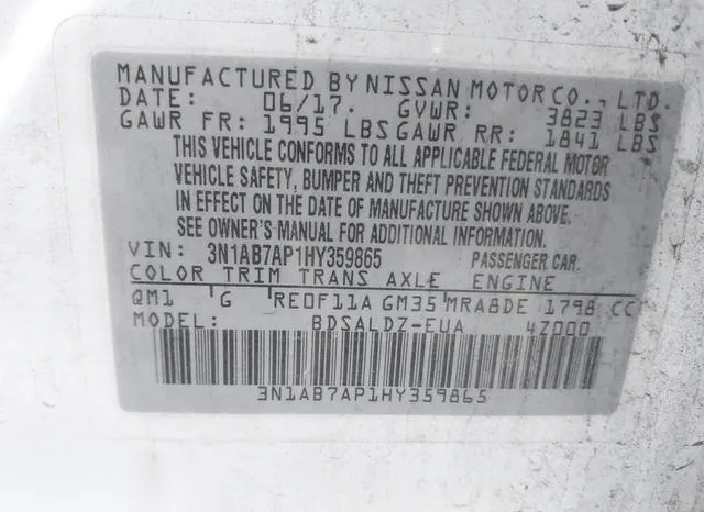 3N1AB7AP1HY359865 2017 2017 Nissan Sentra- SV 9