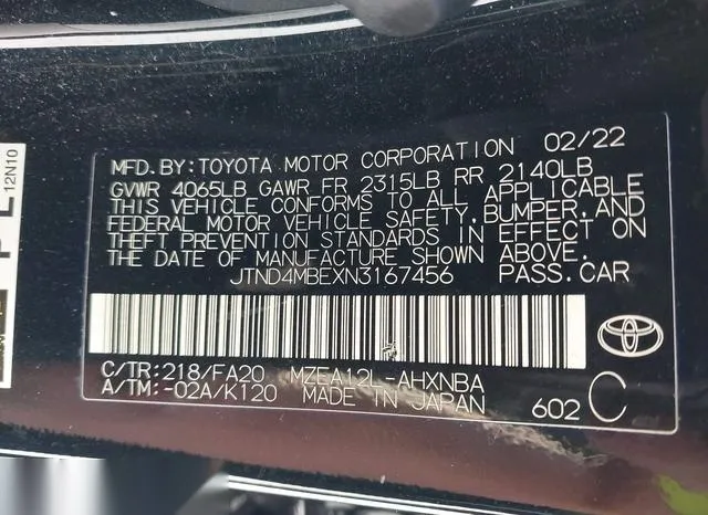 JTND4MBEXN3167456 2022 2022 Toyota Corolla- SE 9