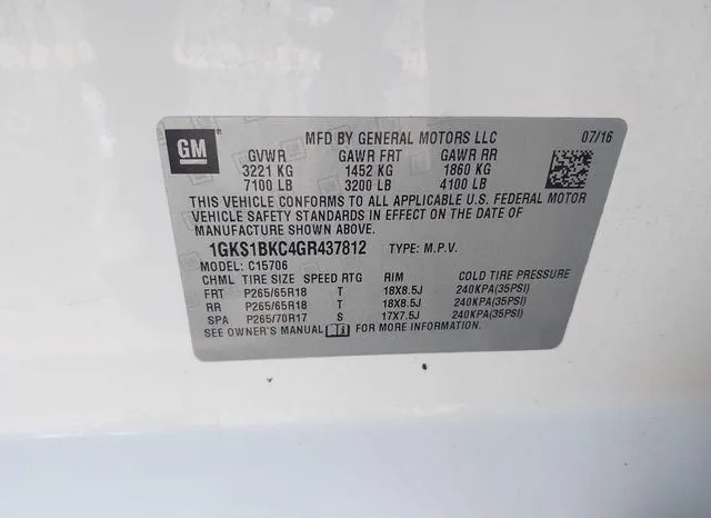 1GKS1BKC4GR437812 2016 2016 GMC Yukon- Slt 9