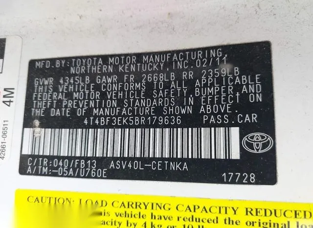 4T4BF3EK5BR179636 2011 2011 Toyota Camry- LE 9