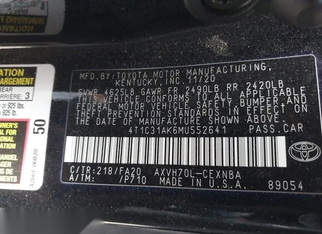 4T1C31AK6MU552641 2021 2021 Toyota Camry- Le Hybrid 9