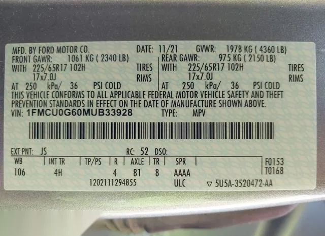 1FMCU0G60MUB33928 2021 2021 Ford Escape- SE 9