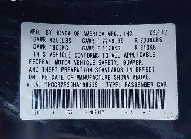 1HGCR2F30HA196559 2017 2017 Honda Accord- LX 9