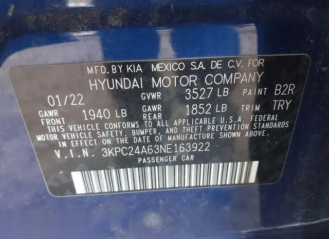 3KPC24A63NE163922 2022 2022 Hyundai Accent- SE 9