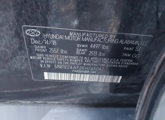 5NPE24AF2KH765047 2019 2019 Hyundai Sonata- SE 9