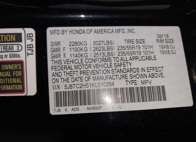 5J8TC2H51KL010264 2019 2019 Acura RDX- Technology Package 9