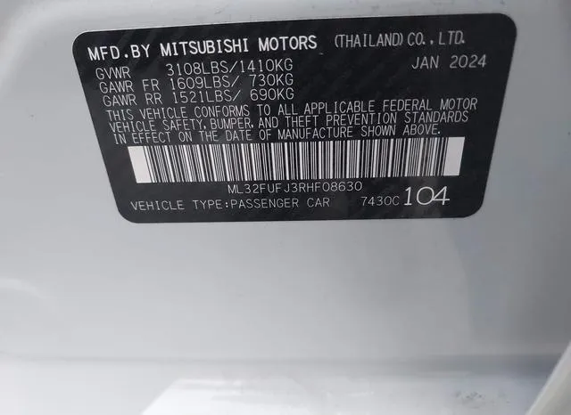 ML32FUFJ3RHF08630 2024 2024 Mitsubishi Mirage- G4 ES 9