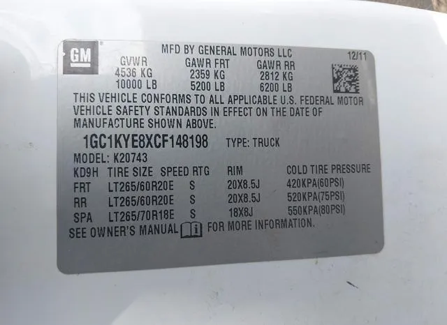 1GC1KYE8XCF148198 2012 2012 Chevrolet Silverado 2500- HD Ltz 9