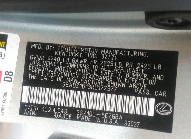 58ADZ1B13RU177977 2024 2024 Lexus ES- 350 9