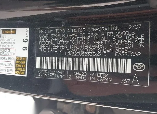 JTDKB20U883356515 2008 2008 Toyota Prius- Touring 9