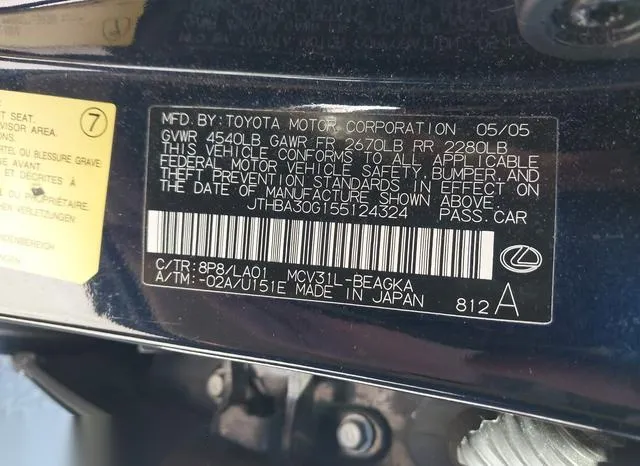 JTHBA30G155124324 2005 2005 Lexus ES- 330 9