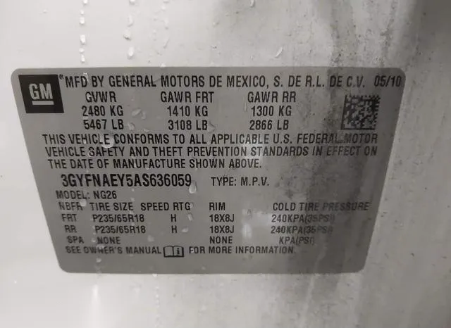 3GYFNAEY5AS636059 2010 2010 Cadillac SRX- Luxury Collection 9