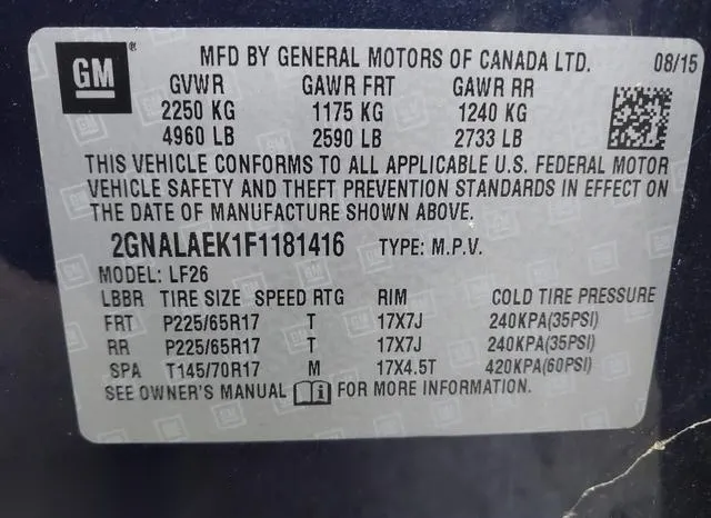 2GNALAEK1F1181416 2015 2015 Chevrolet Equinox- LS 9