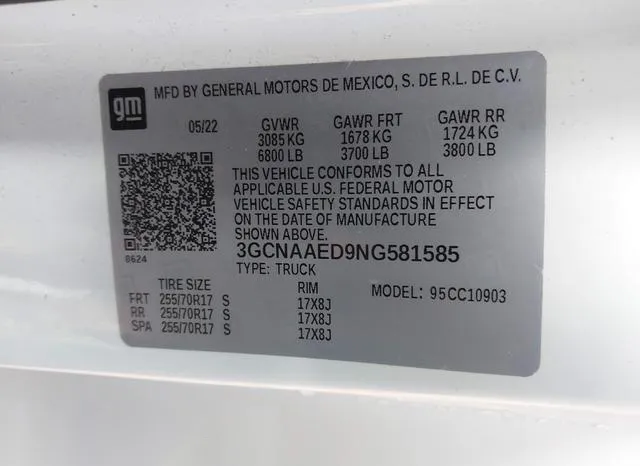 3GCNAAED9NG581585 2022 2022 Chevrolet Silverado 1500- Work 9