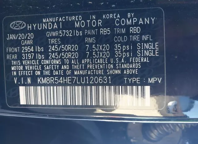 KM8R54HE7LU120631 2020 2020 Hyundai Palisade- Limited 9