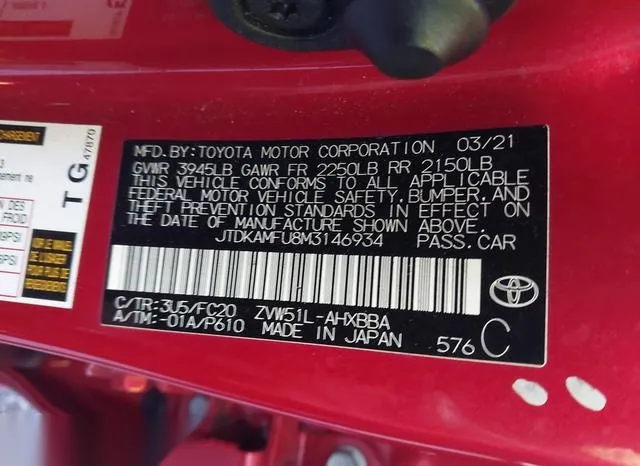 JTDKAMFU8M3146934 2021 2021 Toyota Prius- L Eco 9