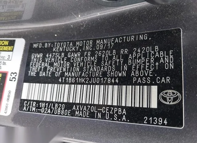 4T1B61HK2JU017844 2018 2018 Toyota Camry- Xse 9