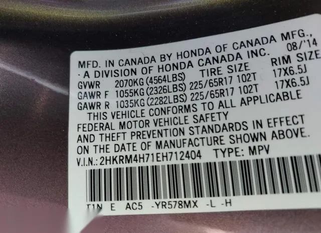 2HKRM4H71EH712404 2014 2014 Honda CR-V- Ex-L 9