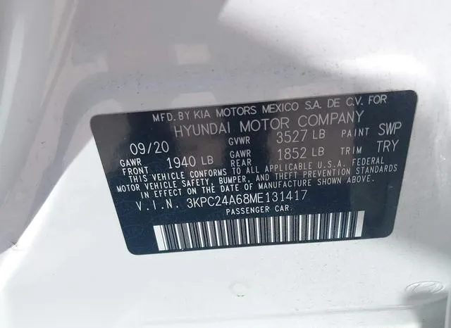 3KPC24A68ME131417 2021 2021 Hyundai Accent- SE 9