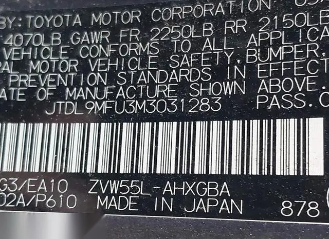 JTDL9MFU3M3031283 2021 2021 Toyota Prius- Xle Awd-E 9