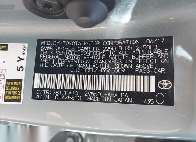 JTDKBRFU6H3565509 2017 2017 Toyota Prius- Two 9