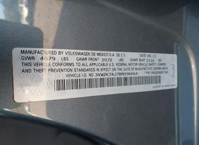 3VW2K7AJ7BM396654 2011 2011 Volkswagen Jetta- 2-0L S 9