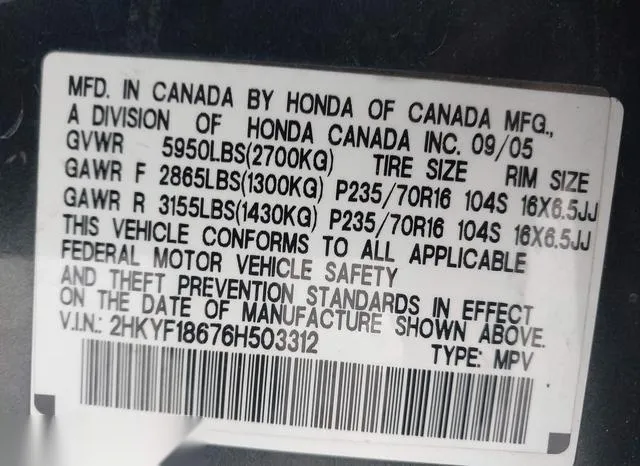 2HKYF18676H503312 2006 2006 Honda Pilot- Ex-L 9