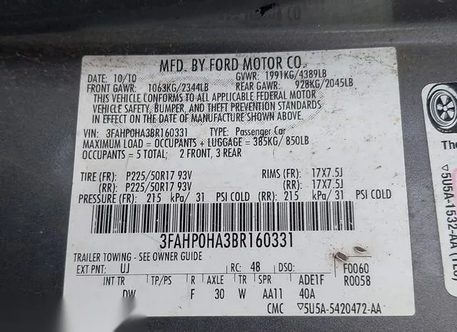 3FAHP0HA3BR160331 2011 2011 Ford Fusion- SE 9