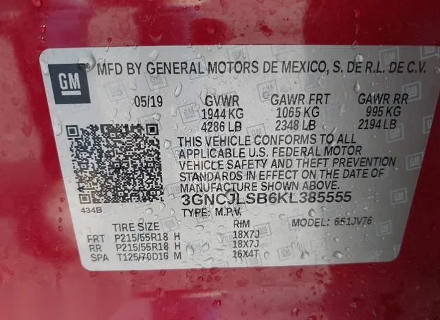 3GNCJLSB6KL385555 2019 2019 Chevrolet Trax- LT 9