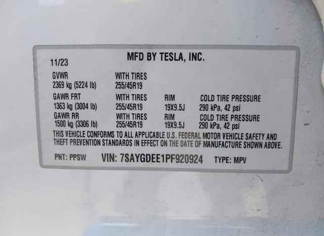 7SAYGDEE1PF920924 2023 2023 Tesla Model Y- Awd/Long Range D 9