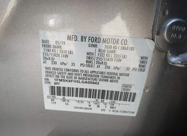 1FMSK8FH5LGA00842 2020 2020 Ford Explorer- Limited 9