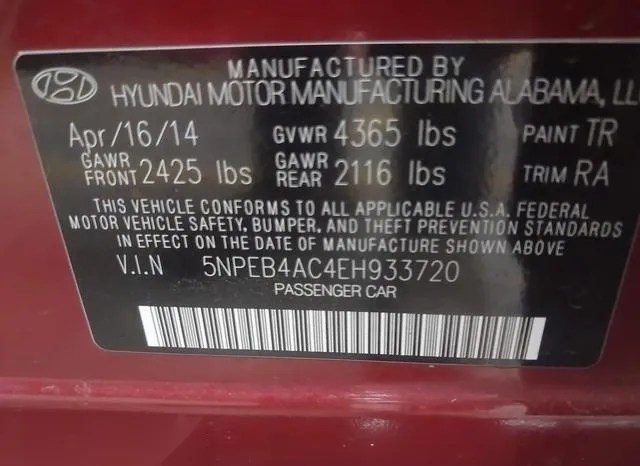 5NPEB4AC4EH933720 2014 2014 Hyundai Sonata- Gls 9