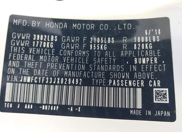 JHMFC1F33JX029492 2018 2018 Honda Civic- Ex-T 9