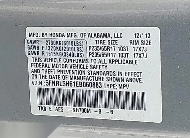 5FNRL5H61EB060883 2014 2014 Honda Odyssey- Ex-L 9