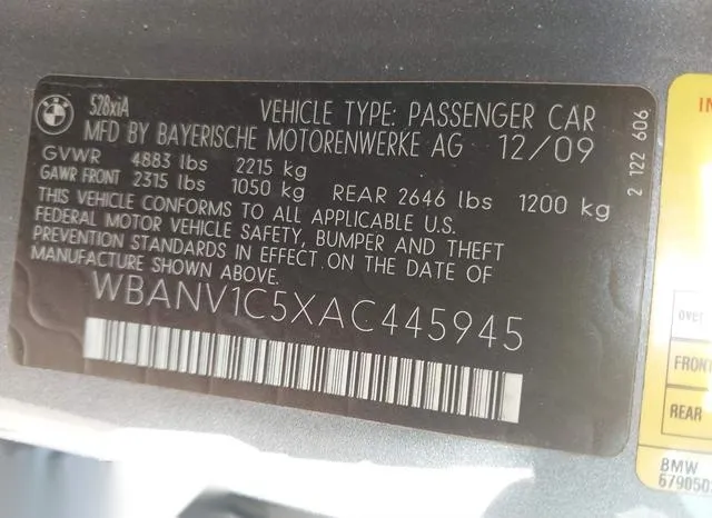 WBANV1C5XAC445945 2010 2010 BMW 5 Series- 528I Xdrive 9