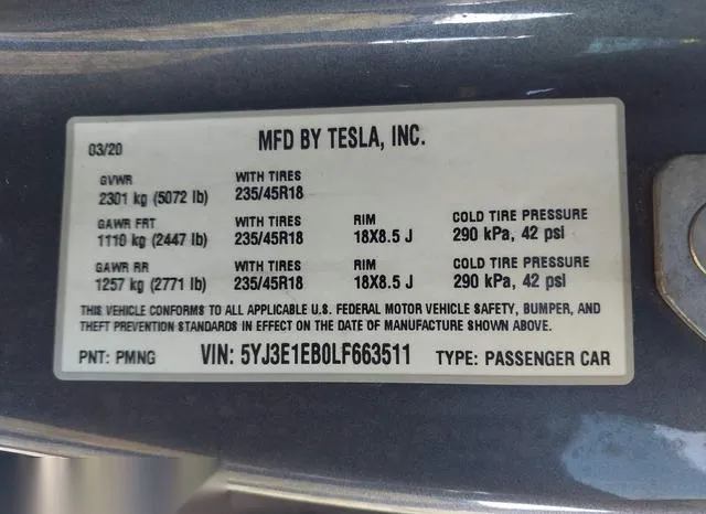 5YJ3E1EB0LF663511 2020 2020 Tesla Model 3- Long Range Dual 9