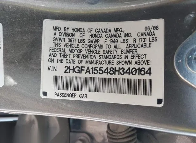 2HGFA15548H340164 2008 2008 Honda Civic- LX 9